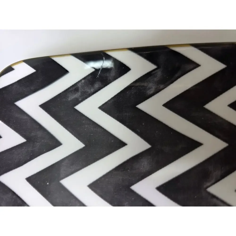 OVER AND BACK Black White Whimsy Appetizer Dessert Ceramic Square Plate Set of 6